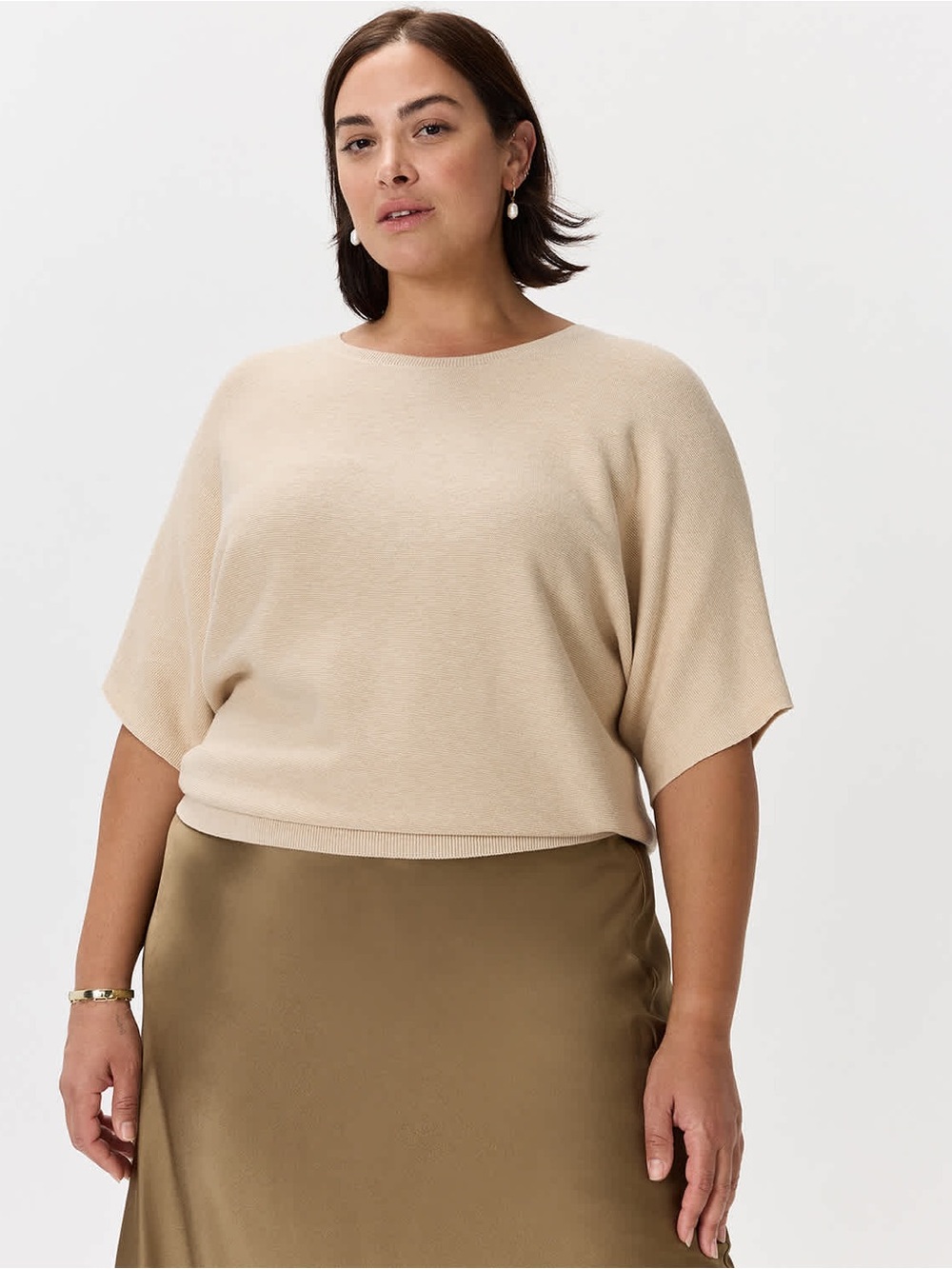 Quince Lightweight Cotton Cashmere Blend Link Stitch Dolman Sleeve Sweater Small